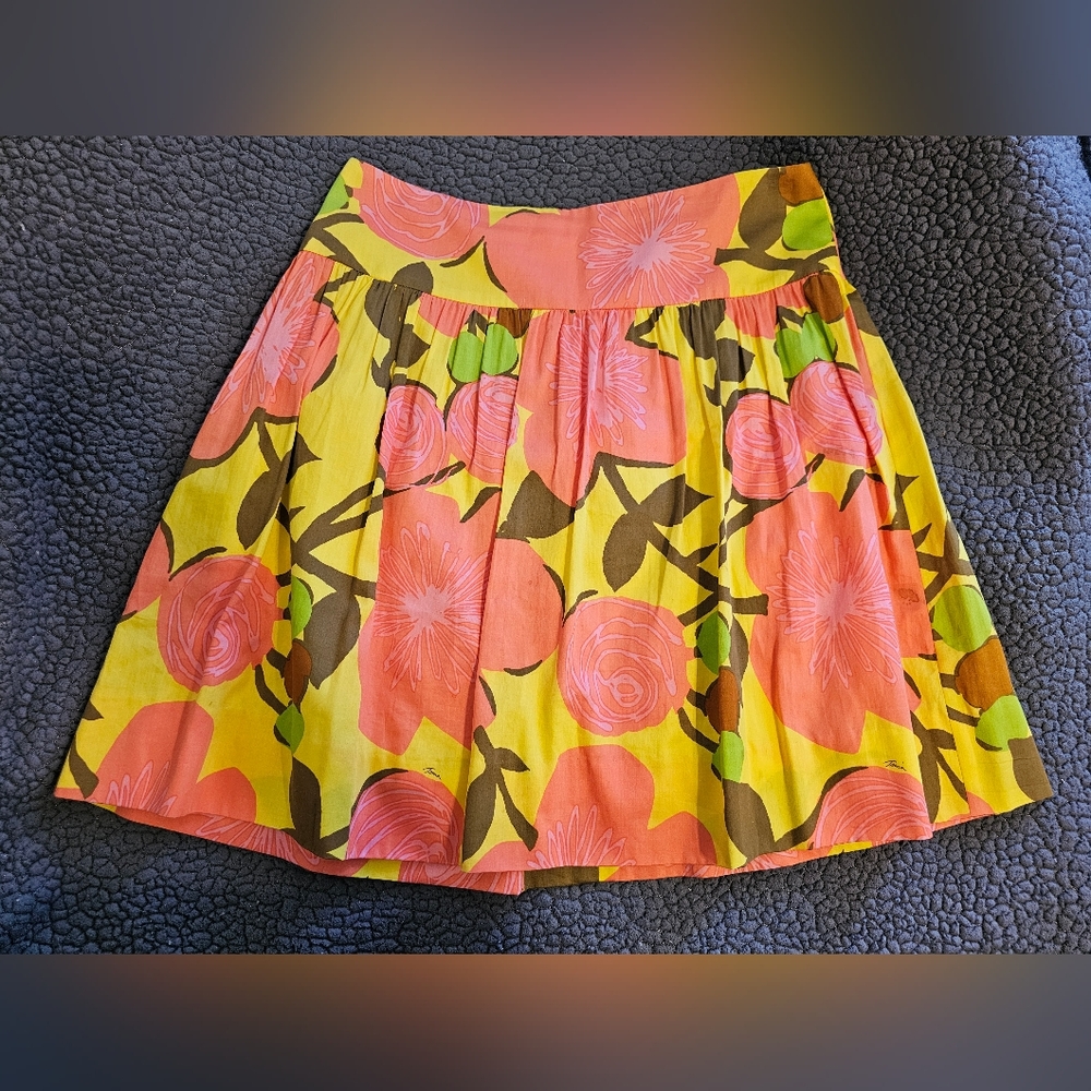 NWT Trina Turk Pink Yellow Orange Fully Lined Floral 100% Cotton Skirt Size 6